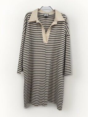 Pomander Place by Tuckernuck Cream and Navy Striped Ashton Polo Dress XXXL 3XL
